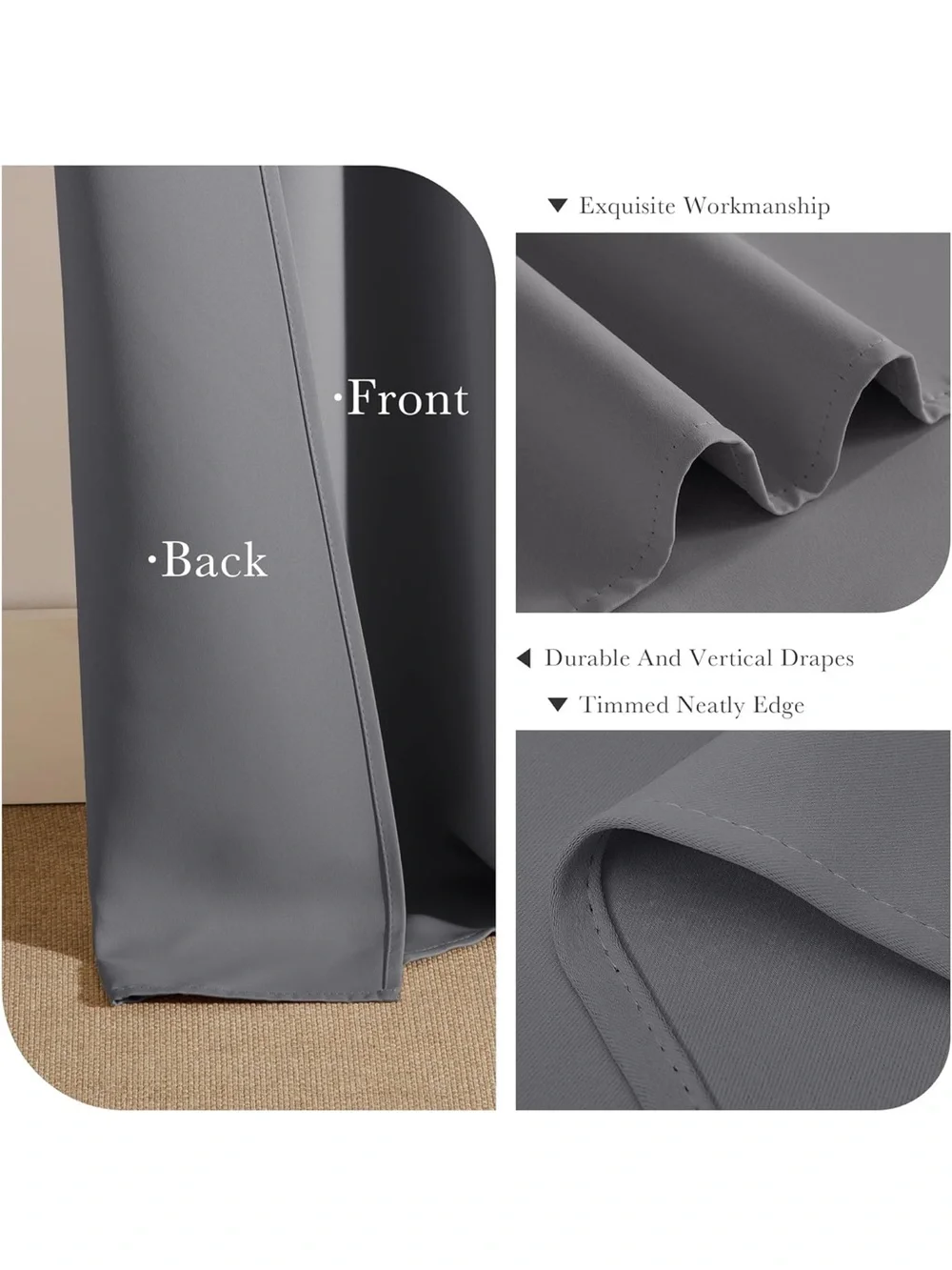 Room-Ready Gray Black Blackout Grommet Curtain Panels